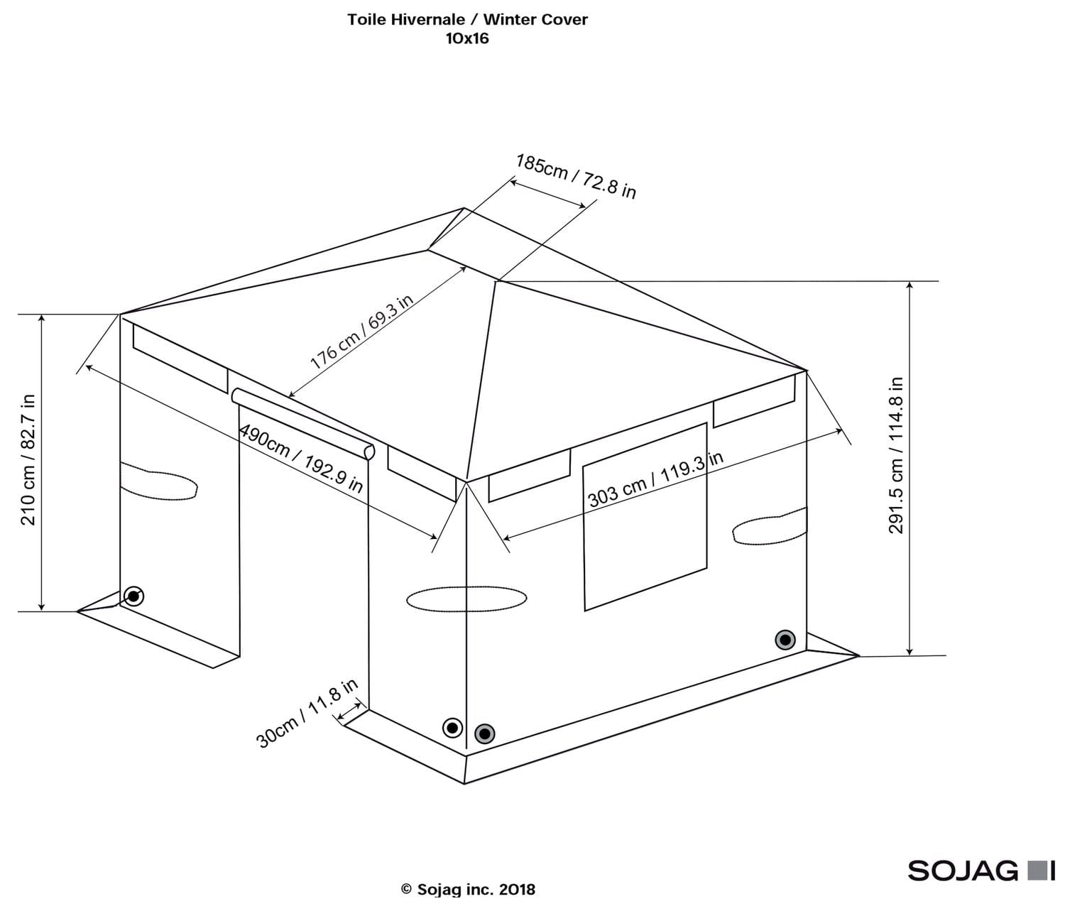 Sojag, toile d'hiver grise pour abri soleil, 10 pi x 16 pi, accessoires pour abri soleil