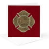 Greeting Card Image Of Firefighter Emblem Design, Gray Ribbon Look On Red Or Maroon - 6 By 6-Inches (Gc_308923_5)