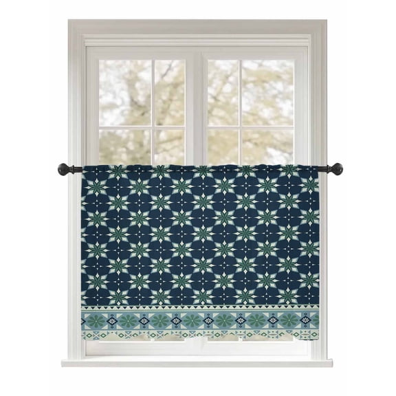 Sheer Curtains 54 Inch Length, Dark Blue Flowers Semi Sheer Curtains Light Filtering Window Treatment, Vintage Rustic Abstract Floral Aesthetic Privacy Voile Drapes for Living Room 52x54 Inch