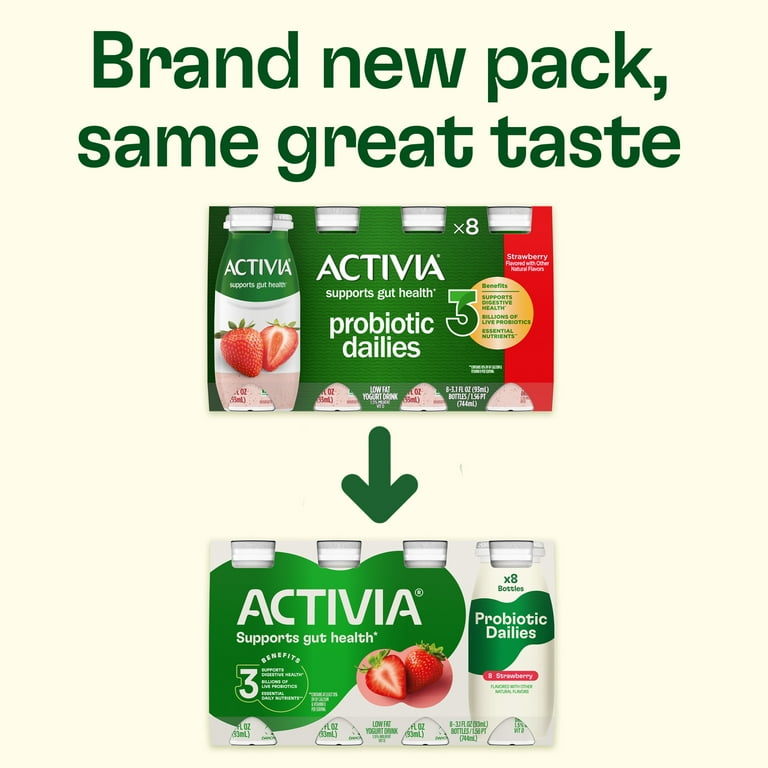 Activia Probiotic Dailies Strawberry Lowfat Probiotic Yogurt Drinks, 3.1 fl oz, 8 Count