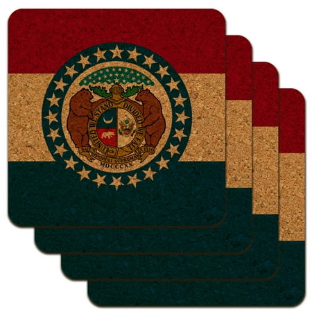 

Missouri State Flag Low Profile Novelty Cork Coaster Set