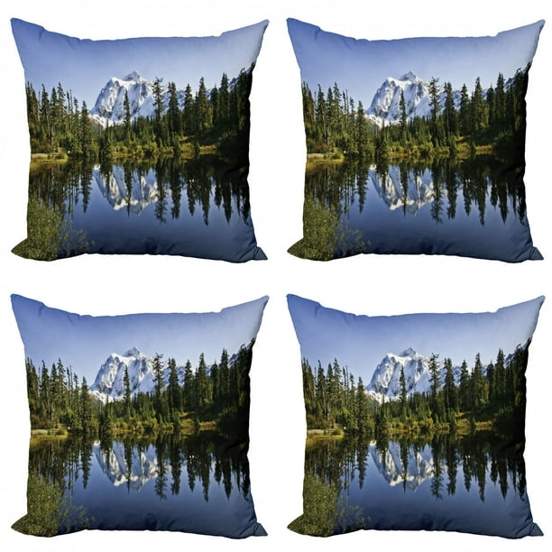 Landscape Throw Pillow Cushion Case Pack Of 4 Fall Colored Trees And Snowy Mountain Landscape With Crystal Lake Nature Modern Accent Double Sided Print 4 Sizes Green Blue White By Ambesonne Walmart Com