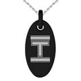 thumbnail image 1 of Stainless Steel Letter T Initial Empire Monogram Engraved Small Oval Charm Pendant Necklace, 1 of 1