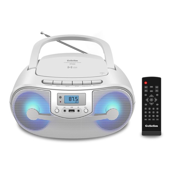 Portable Stereo CD Player Boombox, FM Radio with Bluetooth, Remote Control,CD Players for Home with Headphone/Mic Jack, LED Light Support CD-R/RW/MP3