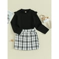 thumbnail image 3 of Bagilaanoe 2pcs Girls Fall Clothes Long Sleeve Sweater Tops + Plaid Skirt 5T 6T 7T 8T 9T Kids Casual Skirt Set, 3 of 9
