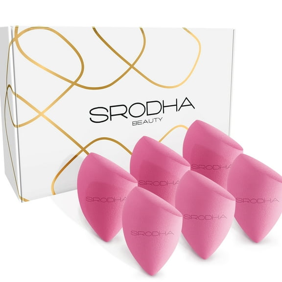 SRODHA Beauty Makeup Sponges - Set of 6 - For Foundation Cream Powder - Tapered Pink