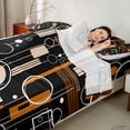 thumbnail image 4 of Manfei Contemporary Abstract Queen Sheets, Geometric Circle Rectangle Queen Sheet Sets, Brown and Black, Black Reversible 4pcs1 Flat Sheet + 1 Fitted Sheet + 2 Pillowcases, 4 of 6