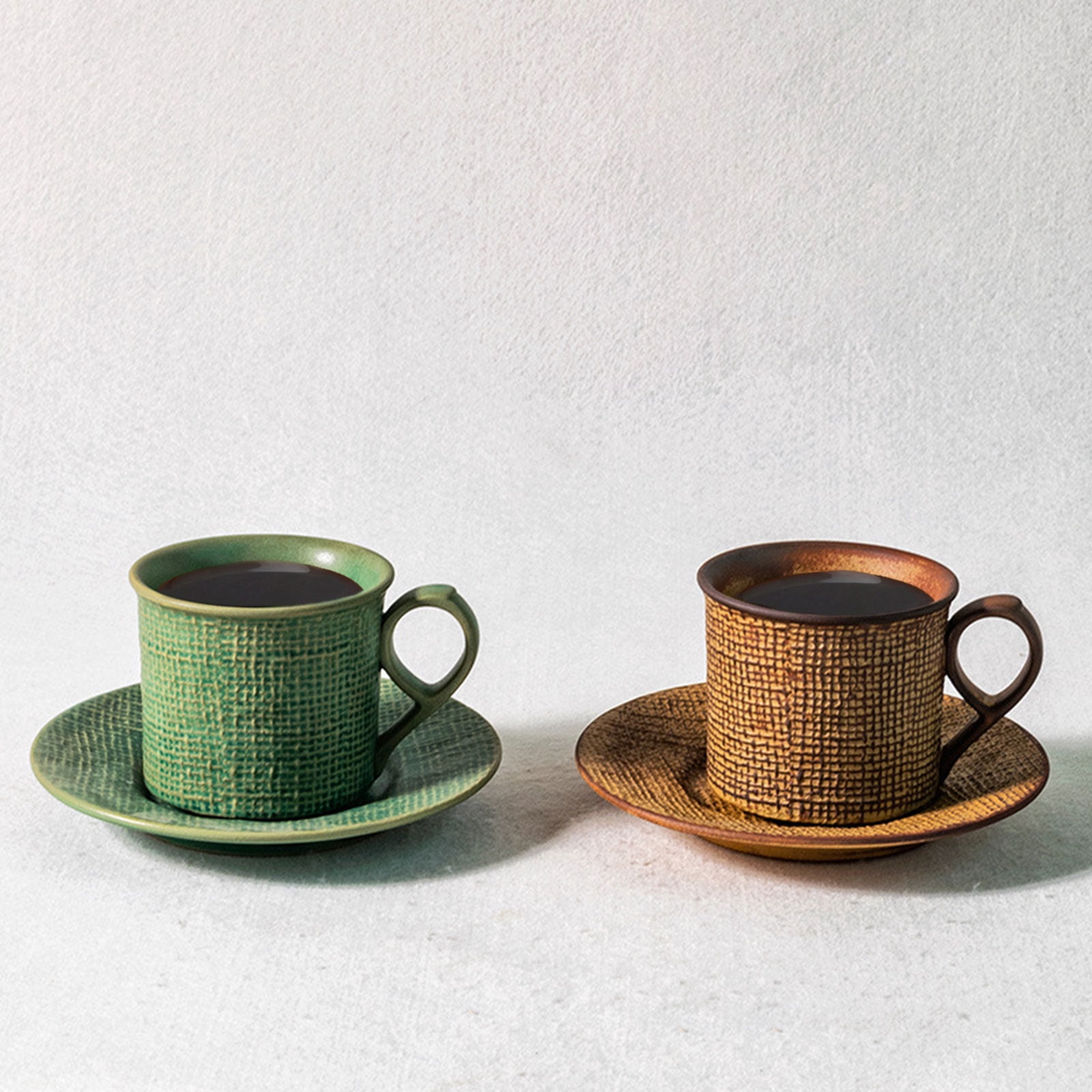 Espresso Cups Coffee Cups Pottery Coffee Mugs with Saucer 2 Colors Choose for Home Kitchen Hot Milk Tea Coffee
