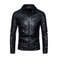 thumbnail image 3 of Chaqueta de cuero para hombre, chaqueta de cuero PU lavada para motocicleta, chaqueta de cuero fina con solapa para hombre, procesamiento para hombre, 3 of 6