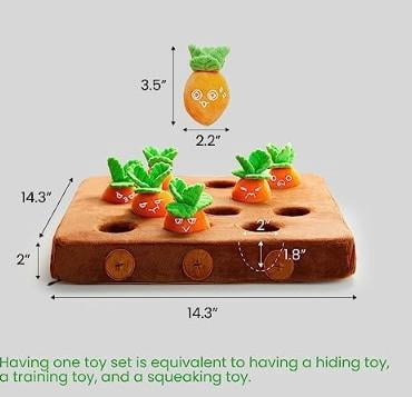 Nocciola 12 pcs Carrot Field Dog Squeaky Toys with Food Dispensing Carrot Farm, Dog Enrichment Toys for Hide and Seek, Puzzle Toys for Small and Medium Dogs, Play and Treat Set Fathersdaygift
