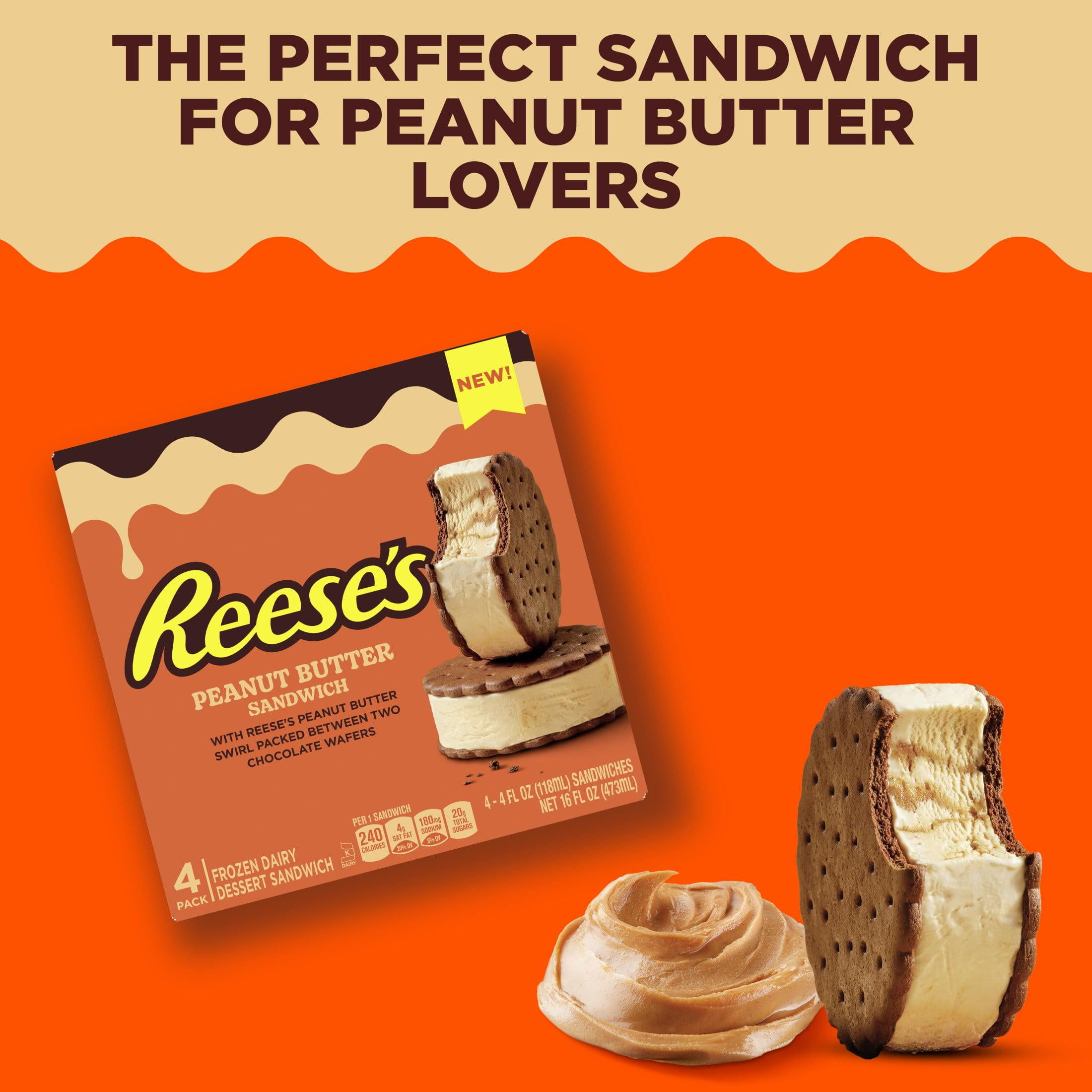 Reese's Peanut Butter Crunchy Frozen Dairy Dessert Sandwich Kosher Milk, 4 oz 4 Count