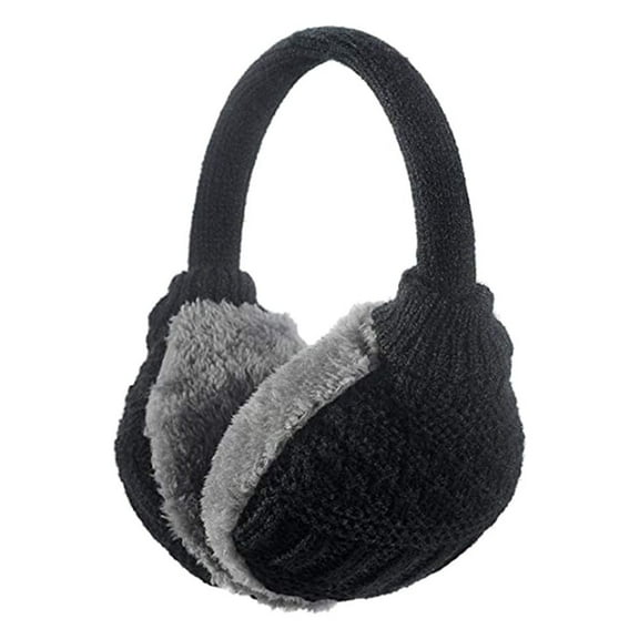 Unisex Winter Adjustable Knitted Ear Muffs with Faux Furry Outdoor Ear Warmers for Women Men (Black)
