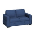 thumbnail image 3 of CHITOOMA 60'' Linen Pull Out Sofa Bed Convertible Sleeper Couch with Charging Port, Upholstered Sectional Sofa with 2 Pillows, Reclining Sofas for Living Room, Blue, 3 of 8