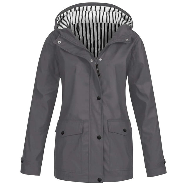 iHPH7 Imperméables de Voyage pour Femmes, Manteaux de Pluie Longs Compressibles pour Femmes, Veste de Randonnée Imperméable, Tenues d'Automne pour Femmes, Manteaux de Pluie à Capuche pour Femmes, Imperméables pour Femmes avec Capuche, Gris TTG