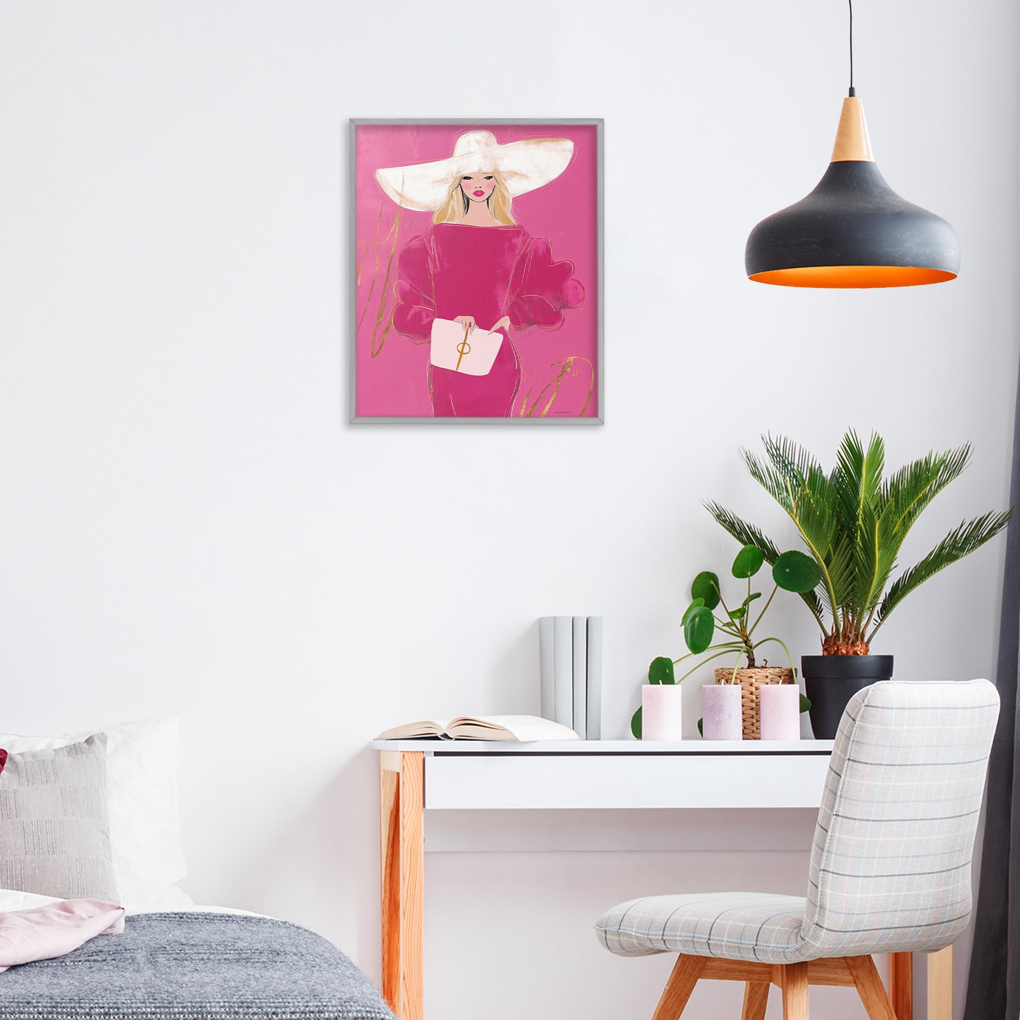 Stupell Industries Lady In Pink with Hat Gray Framed Giclee Art, design by Svetlana Aleynikova