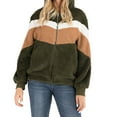 thumbnail image 1 of WREESH Women Patchwork Zipper Winter Lengthened Plush Long Sleeve Outwear, 1 of 6