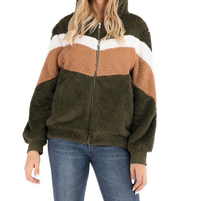 EGNMCR WomensPlaid Shacket Jacket, Long Sleeve Button Down Fleece Hooded Jackets, Warm Coat Mode Femmes Patchwork Fermeture Éclair Hiver Manches Longues Allongé Extérieur Women Coat