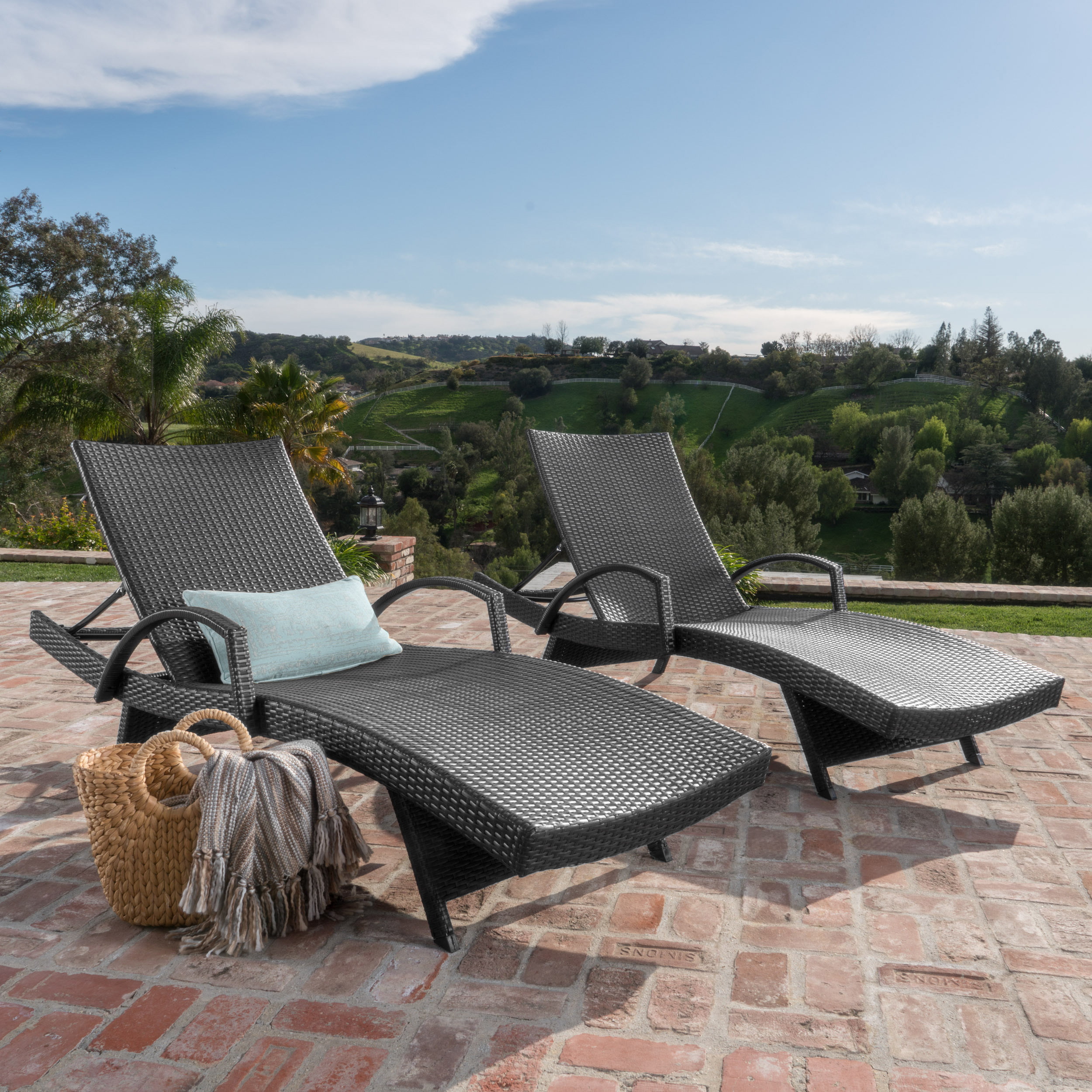 Anthony Outdoor Wicker Arm Chaise Lounges (Set of 2), Grey - Walmart