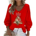 thumbnail image 2 of Hipattires Tops for Women Long Sleeve Blouse Pullover Printed Christmas Dressy Red Trendy Winter Womens Shirts V-Neck, 2 of 3