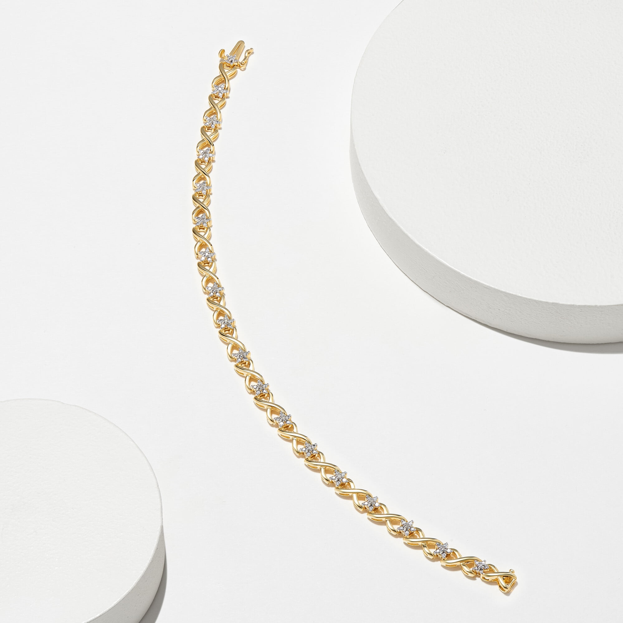 Forever Facets 1/10 cttw Diamond Infinity Station Tennis Bracelet in 18k Yellow Gold over Sterling Silver, Adult Female