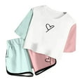 thumbnail image 4 of TOOYOU Girls Summer Outfit Sets Print Short Sleeve Top And Shorts Set Cute Round Neck Pocket Casual Outfit For Teens And Juniors Back To School Outfit Sets For Girls Size 11-12 Years Pink, 4 of 5