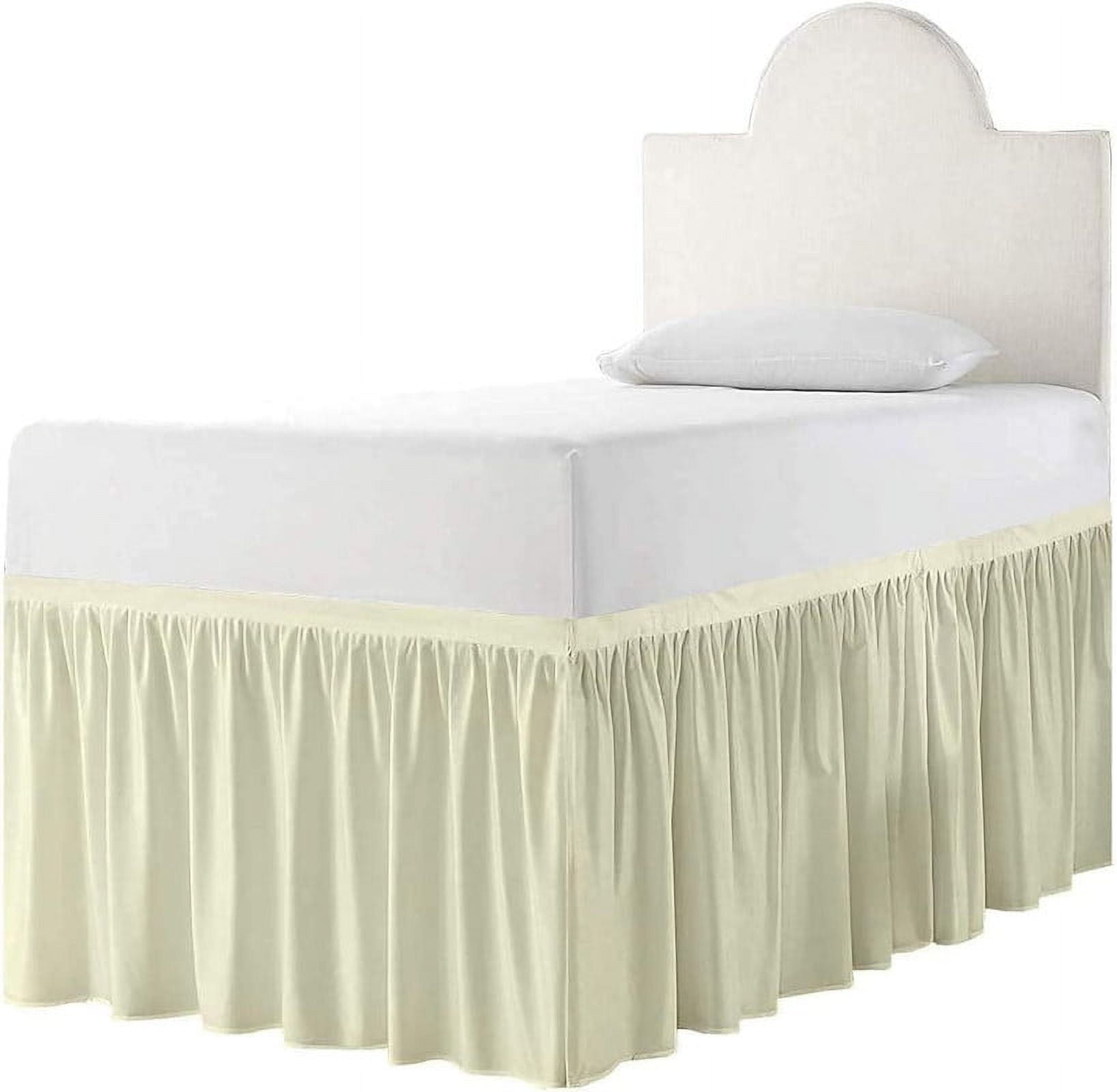 College Dorm Bedskirt, 50 Inch Drop 100% Microfiber Lightweight Ruffled, Twin-XL Size (39" x 80") Elastic Bed Skirt - Ivory Solid