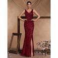 thumbnail image 2 of Elegant Long Sequin Formal Dress V-Neck Slit Design, Stretchy Fitted Glamorous, 2 of 6