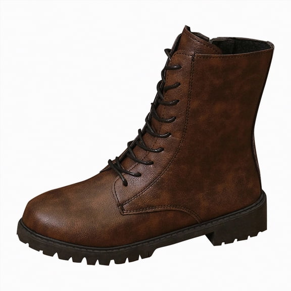 UngA Combat Boots for Women Faux Leather Ankle Boot Lace-up Military Style Chunky Lug Sole Booties Motorcycle Boots Women Brown,Size 6.5