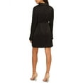 thumbnail image 2 of ADRIANNA PAPELL Womens Black Zippered Pleated Button Accents Collared Long Sleeve Surplice Neckline Short Party Sheath Dress 8, 2 of 3