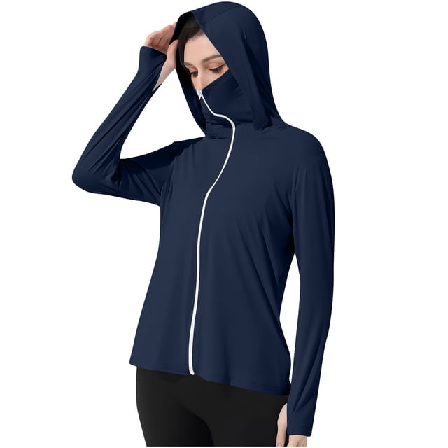 Npasoilc Veste de Protection Solaire pour Femmes Fermeture Éclair Complète à Manches Longues Chandail à Capuchon Chemises avec Trou de Pouce Léger Randonnée Extérieur Athlétique Été Veste Décontractée Chandail à Capuchon