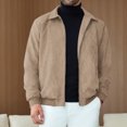 thumbnail image 3 of Faux Suede Zip Bomber Jacket Men Turn‑Down Collar Side Pockets Classic Casual Coat for Fall Winter Business Casual Daily Wear, 3 of 4