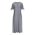 thumbnail image 3 of Long Summer Dress Women Dress Short Sleeves Beach V Neck With Buttons Casual Dress With Pockets Boho Dresses Elegant Maxi Dresses Tunic Dress Womens Stretch Dresses Cute Womens Dresses for Summer, 3 of 3