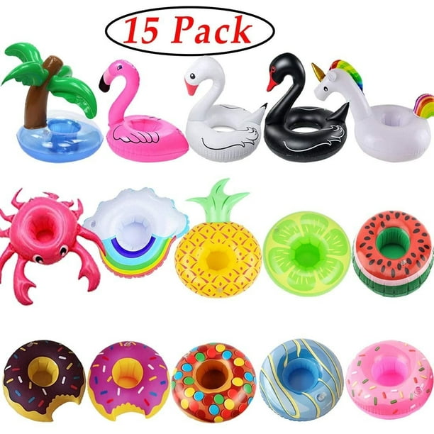 Portavasos inflable, paquete de 15 flotadores para bebidas, portavasos inflables, posavasos de flamencos para fiesta en la piscina