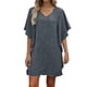thumbnail image 1 of Mujeres manga corta vestidos de verano cuello en V sólido Batwing manga suelta cambio longitud de rodilla casual cómodo vestido corto de manga larga para mujeres, 1 of 6
