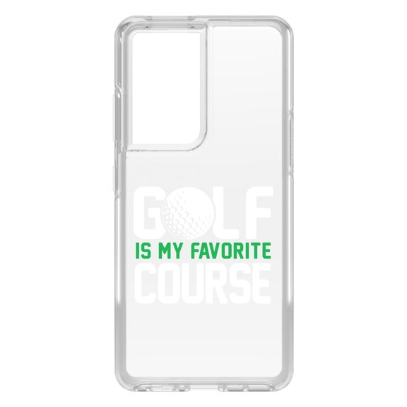 DistinctInk Clear Shockproof Hybrid Case for Galaxy S21 ULTRA 5G (6.8" Screen) - TPU Bumper Acrylic Back Tempered Glass Screen Protector - Golf Is MY Favorite Course
