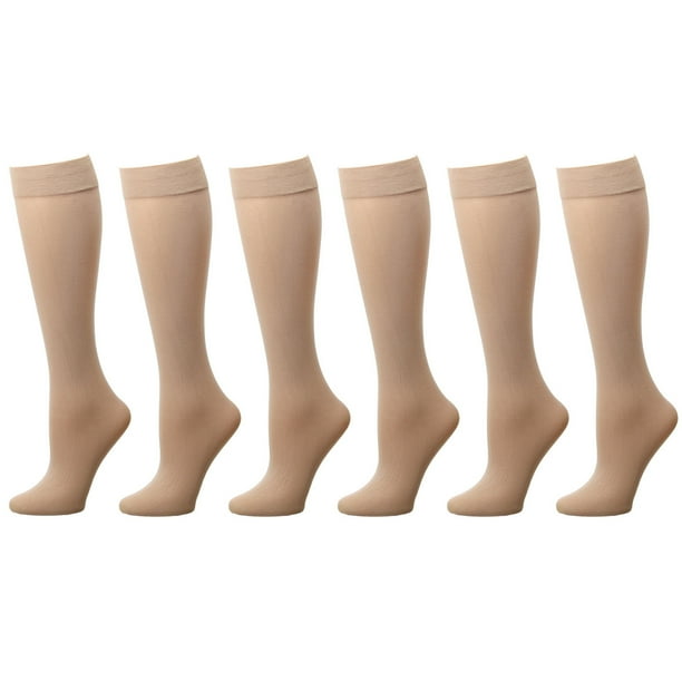 6Pack Beige Women Trouser Socks with Comfort Band Stretchy Spandex