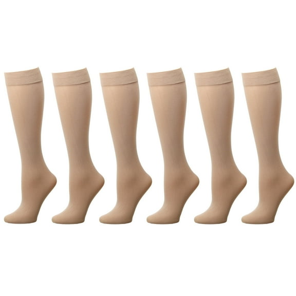 Falari Women's Spandex Knee High Trouser Socks, Beige (6 Pack)