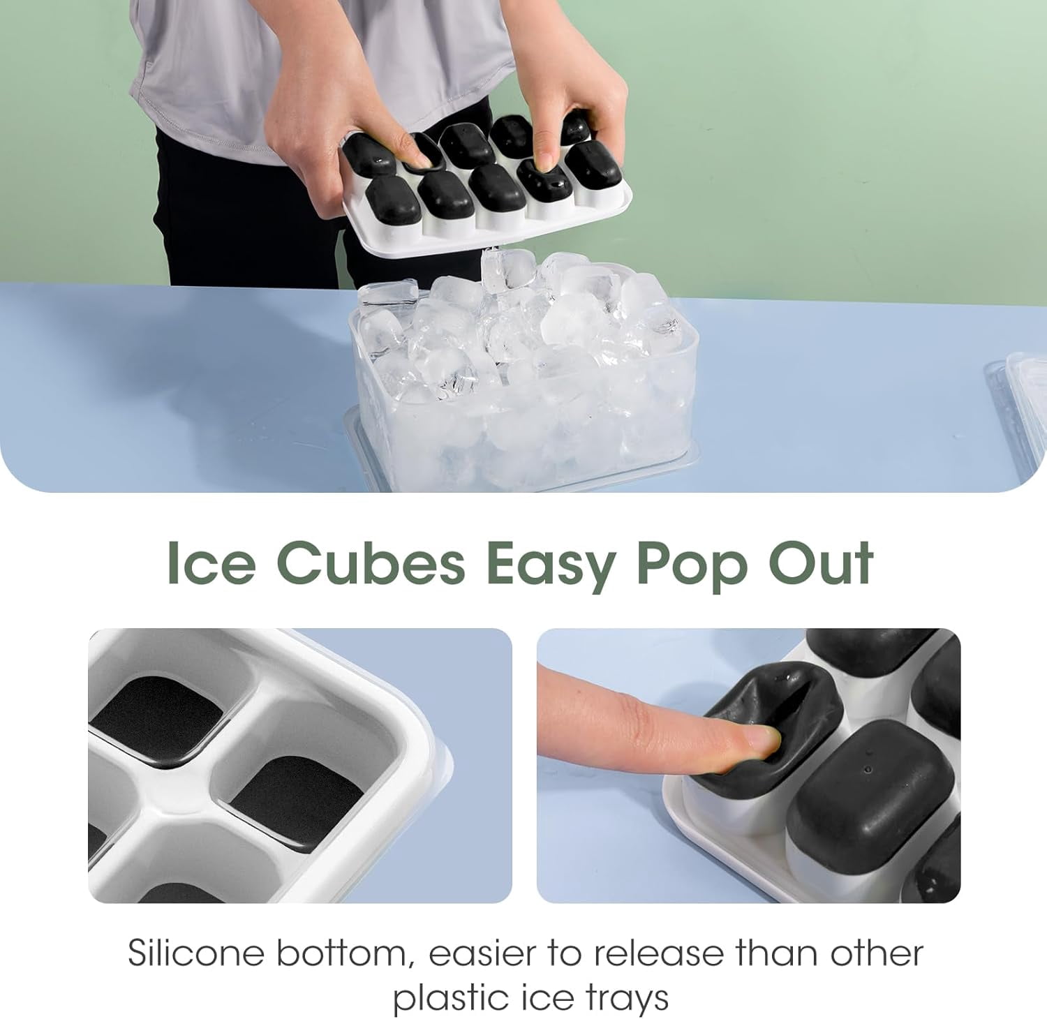Senya Ice Cube Tray with Lid and Bin, 4 Pack Stackable Ice Tray with Storage Ice Bucket Kits, Ice Scoop