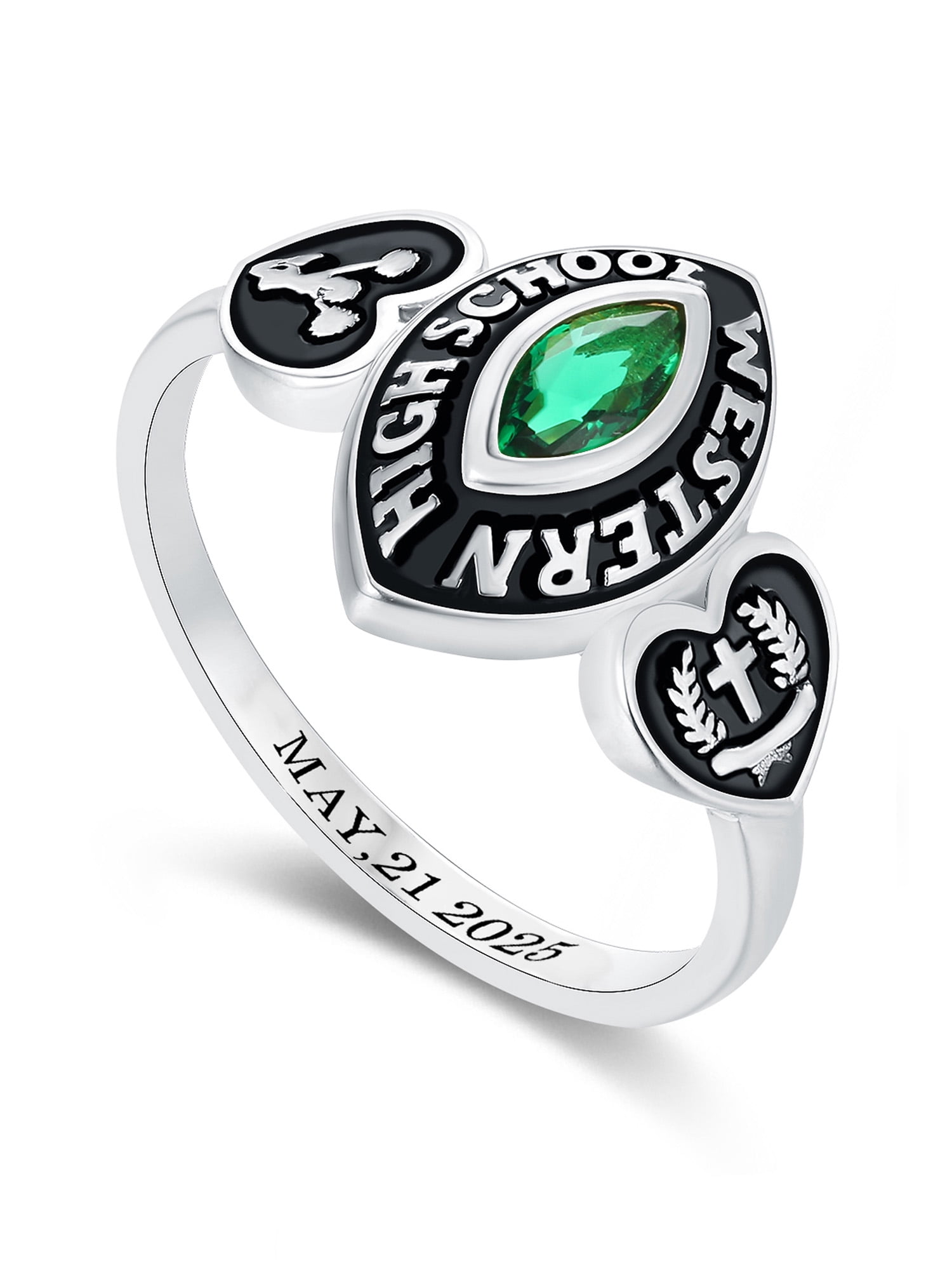 Mementos USA Custom 10kt White Gold Class Rings for Women High School and College-Royalty