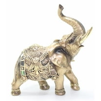 New Feng Shui 7" Gold Elephant Trunk Statue Wealth Lucky Figurine Gift Home Office Decor CE50