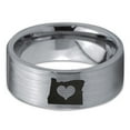 thumbnail image 2 of Tungsten Oregon The Beaver State Heart Band Ring 8mm Men Women Comfort Fit Gray Flat Cut Brushed Polished, 2 of 4