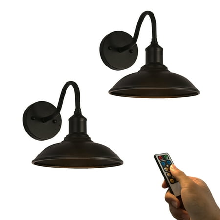 

FSLiving Timer Battery Remote LED Dimming 100 Lumens Wall Lamp No Wire Black Black Lamp Body & Shade Wall Lighting Vintage Design for Kitchen Corner Bedsides Entrance Battery Not Included - 2 Pack