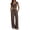 Coffee, variant on Women's 2 Piece Outfits Square Neck Crop Top Short Sleeve Ribbed Knit Drawstring Waist Wide Leg Pants Relaxed Casual Vacation Set with Pockets