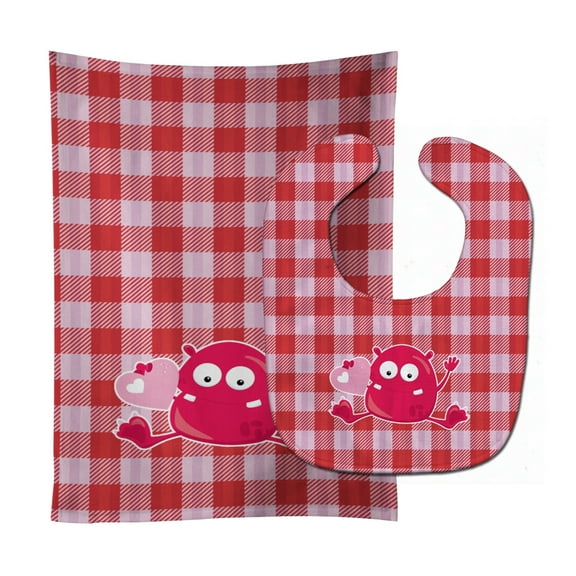 Cupid Monster Angel on Plaid 6 Baby Bib and Burp Cloth