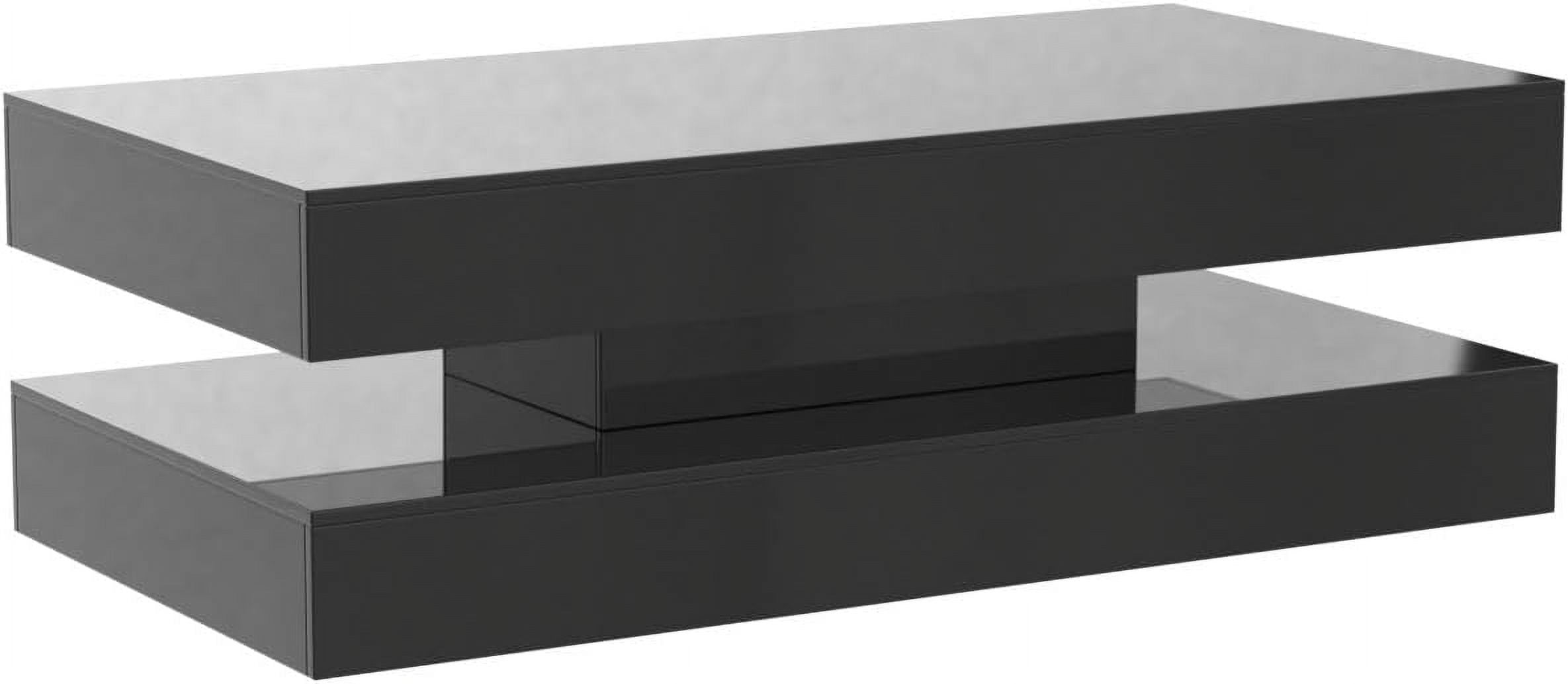 ChVans 47.3" High Glossy LED Coffee Table with 2 Sliding Storage Drawers, Living Room Coffee Table w/APP Control LED Lights, Modern Double-Layer Center Tables Large Furniture, Black