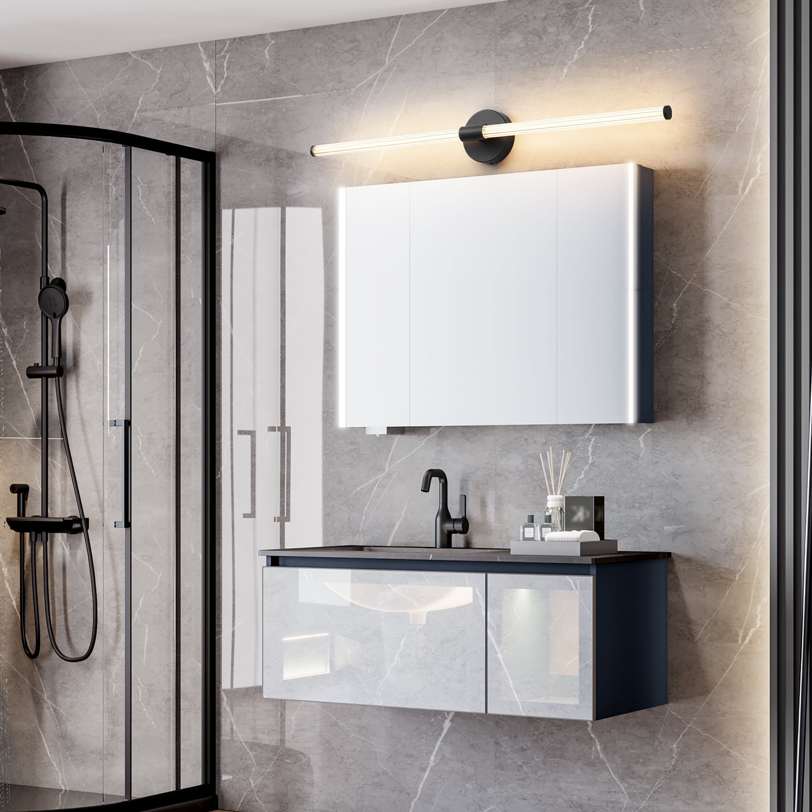Deyidn 39.4 inch Black Modern Wall Sconce, Dimmable LED Light Bar for Mirror, Dresser, or Vanity