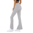 thumbnail image 2 of Langwyqu Solid Color Middle Waist Women Low Cut Casual Pants Split V Shape Flare Leg Long Trousers, 2 of 5