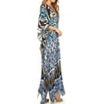 thumbnail image 3 of Sakkas Georgettina Flowy Rhinestone V Neck Long Caftan Dress / Cover Up - Black / White / Turq - One Size, 3 of 5