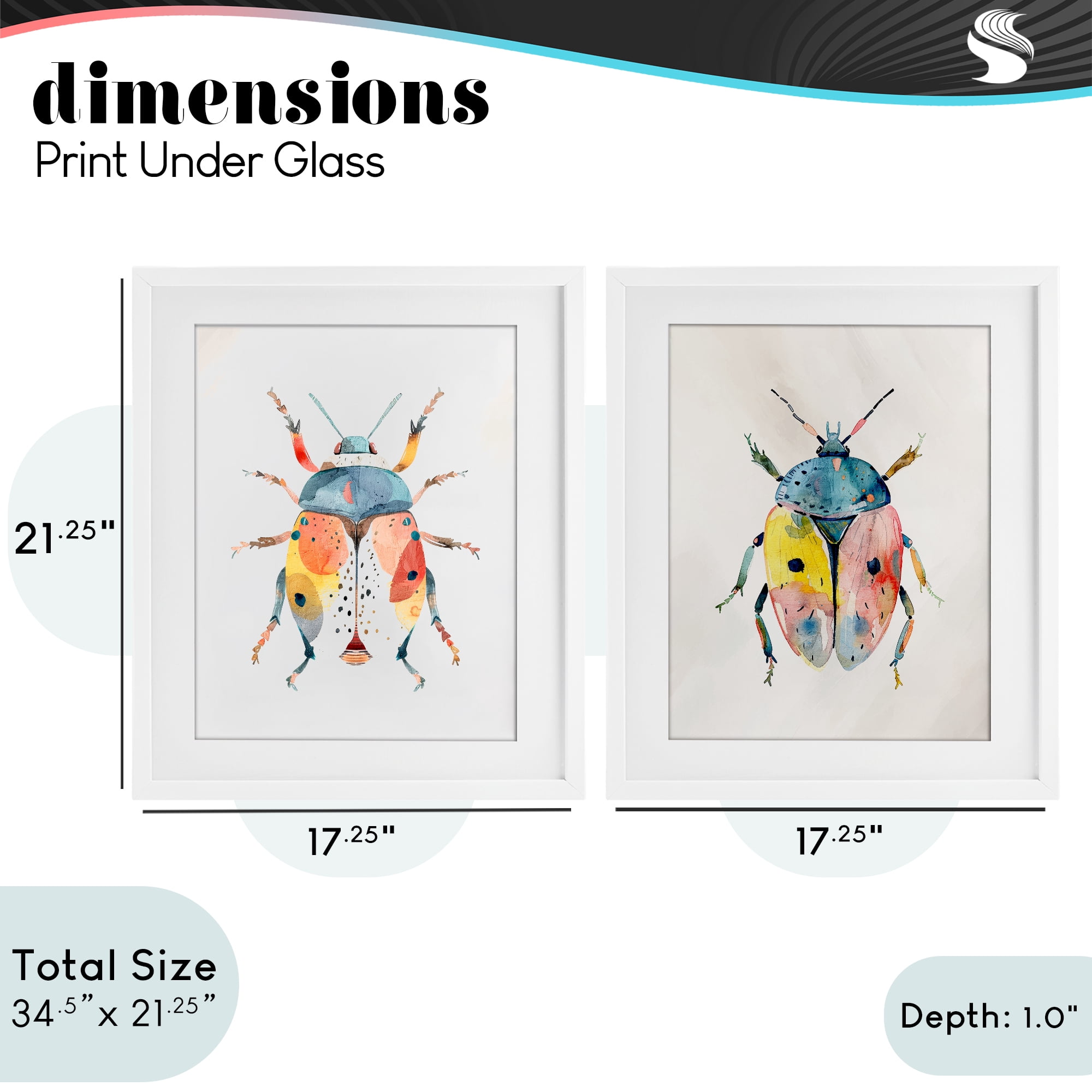 Stupell Industries Colorful Boho Beetles 2 Piece White Framed Print Under Glass Set, design by Kim Allen