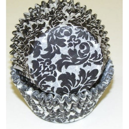 Damask Cupcake - Black and White Damask Cupcake Liners - Baking Cups -50pack